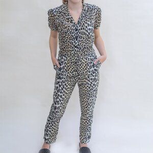 Vintage 90's Jumpsuit Animal Print Safari Fitted Avant Garde Cheetah Pockets